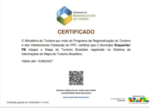 Boqueirão segue no Mapa do Turismo Brasileiro após renovação