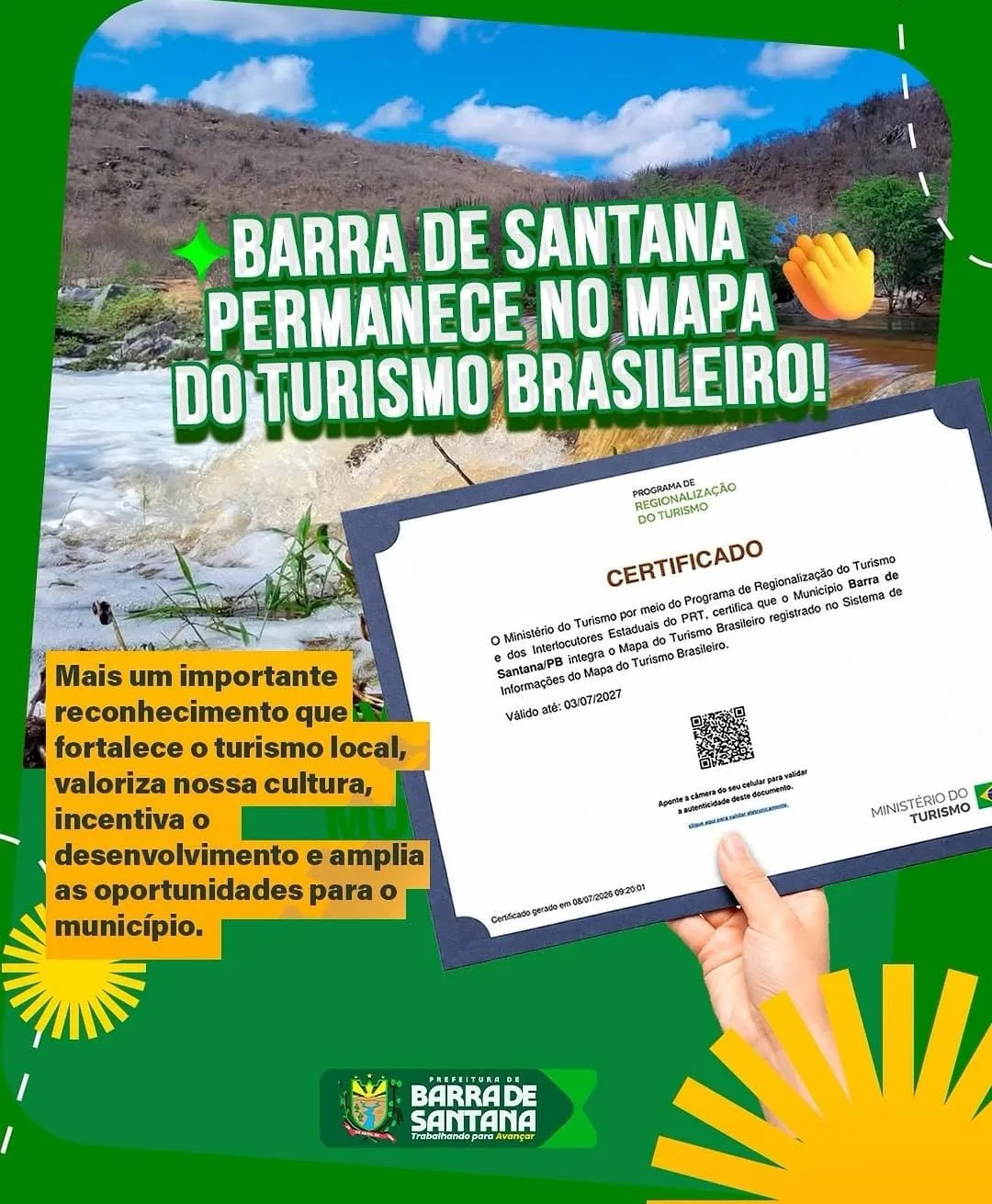 Barra de Santana permanece no Mapa do Turismo Brasileiro